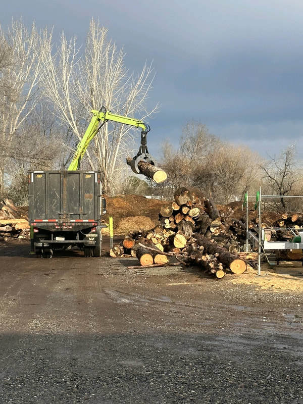 Grapple truck moving logs