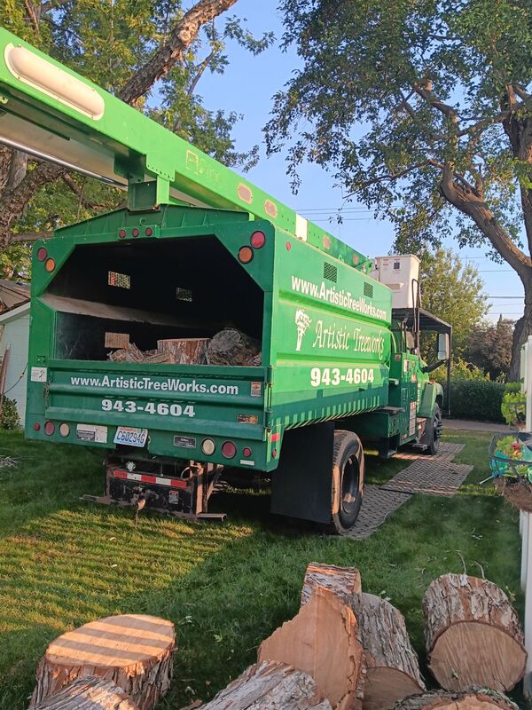 1 truck parked on mats across grass